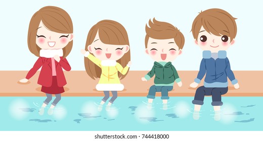 cartoon family smile happily with foot bath