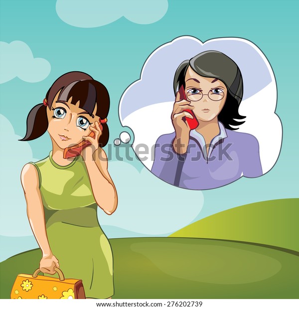 two people talking on the phone cartoon