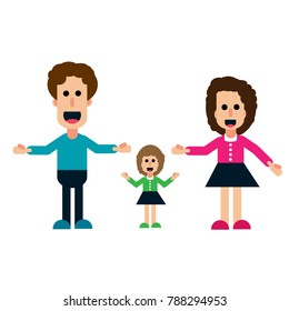 Cartoon family vector in colorful clothes, funny and smiling