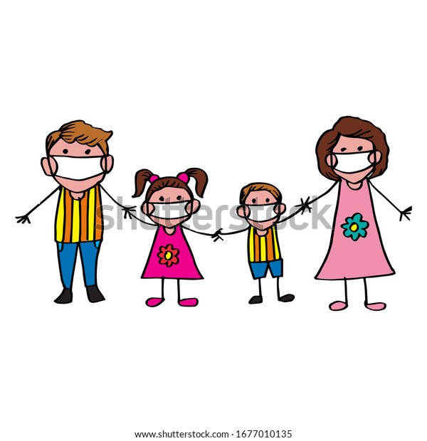 Cartoon Family Wearing Protective Medical Mask Stock Vector (Royalty ...