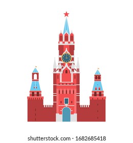 Cartoon Famous Kremlin Palace Russia Travel and Tourism Concept Flat Design. Vector illustration