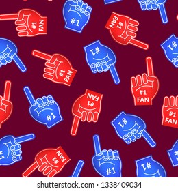 Cartoon Fan Foam Color Gloves Seamless Pattern Background Football Competition Support Concept Element Flat Design Style. Vector illustration