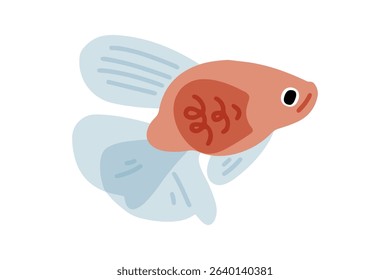 Cartoon Fancy Goldfish Illustration. Cute red and blue cartoon goldfish with large fins, side view. Flat style, minimal design, isolated on white background.