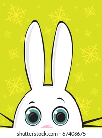 Cartoon fanny  white rabbit on a green background
