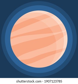 Cartoon fantastic beige planet on dark blue space background. Cosmic object solar system astronomical element. Space game element vector objects round shape. Celestial body in orbit around a star