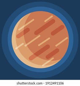 Cartoon fantastic planet on dark blue space background. Cosmic object solar system astronomical element. Space game element vector objects round shape. Celestial body in orbit around a star