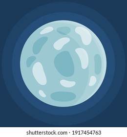 Cartoon fantastic planet on dark blue space background. Cosmic object solar system astronomical element. Space game element vector objects round shape. Celestial body in orbit around a star