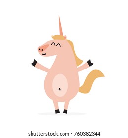 Cartoon fantastic unicorn character with open arms