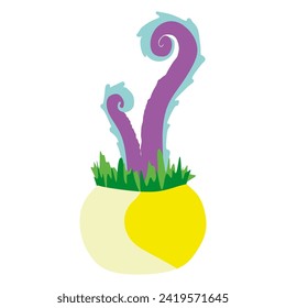 Cartoon fantasy alien Plant in Flower pot. Vector nature element illustration Isolated on white background. Floral Flat design art, Monster color Fantastic Botany character for App, Book, Card, Print