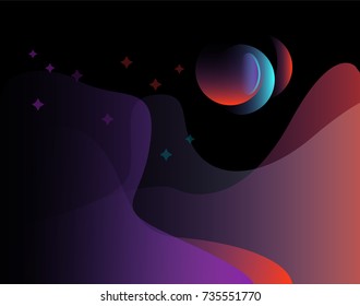 Cartoon fantasy cosmic landscape. Vector cosmic illustration.