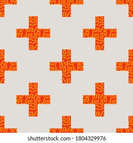Cartoon fantasy cross seamless pattern. Infinity geometric background. Wrapping paper. Vector illustration.  