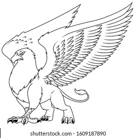 Cartoon fantasy griffin line art illustration good for coloring.