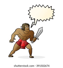 cartoon fantasy hero man with speech bubble