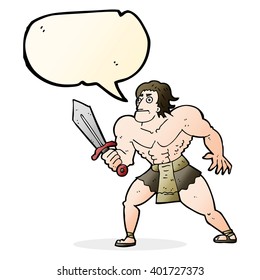 cartoon fantasy hero man with speech bubble