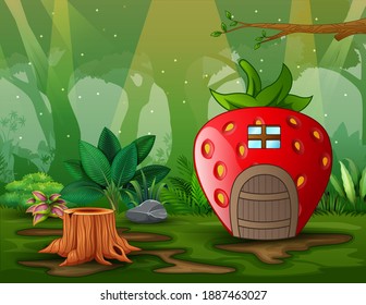 Cartoon fantasy house in the green fields