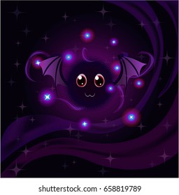 Cartoon fantasy magic icon for computer game. Magic bat, gaming object for app. Vector illustration.