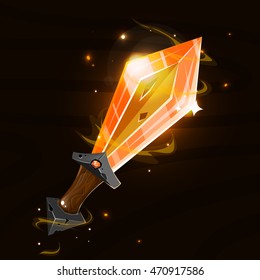 Cartoon fantasy magic orange sword.Vector fairy illustration. Game elements.