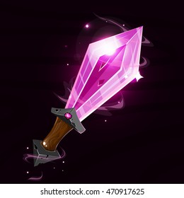 Cartoon fantasy magic pink sword.Vector fairy illustration. Game elements.