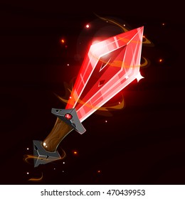 Cartoon fantasy magic red sword.Vector fairy illustration. Game elements. 