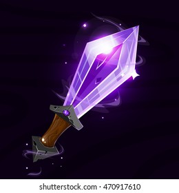 Cartoon fantasy magic violet  sword.Vector fairy illustration. Game elements.