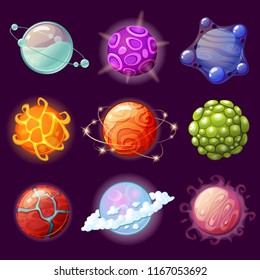 Cartoon fantasy planets. Space elements