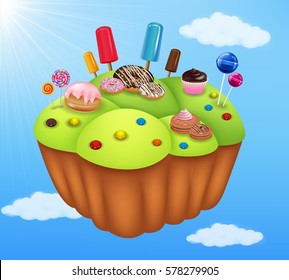 Cartoon fantasy sweet food land