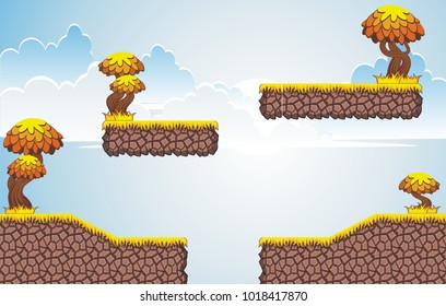 Cartoon fantasy vector seamless landscape, 
endless alien nature background for game design, 
separated layers for parallax effect in animation