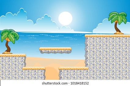 Cartoon fantasy vector seamless landscape, 
endless alien nature background for game design, 
separated layers for parallax effect in animation