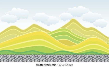 Cartoon fantasy vector seamless landscape, 
endless alien nature background for game design, 
separated layers for parallax effect in animation
