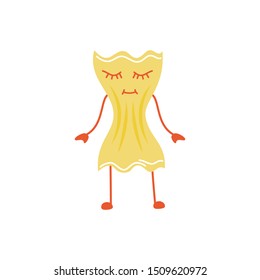 Cartoon Farfalle pasta character. Vector illustration. Italian pasta.