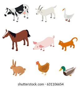 Cartoon Farm Animal Color Set Isolated on a White Background Various Pet Livestock of Ranch. Vector illustration