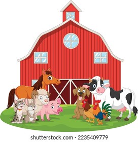 Cartoon farm animals in the barnyard