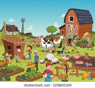 Granja caricaturas con animales