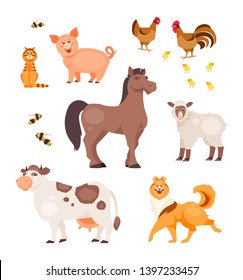 Cartoon farm animals isolated on white background. Vector illustration