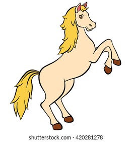 Cartoon farm animals for kids. Cute beautiful horse stands and smiles. 