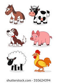 Cartoon farm animals on the white background.