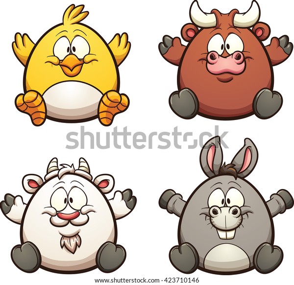 Cartoon farm animals. Vector clip art illustration with simple