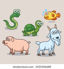 Cartoon Farm barn domestic animal for education kids children vector design art