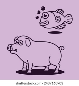 Cartoon Farm barn domestic animal Outline Line Art for education kids children vector design art