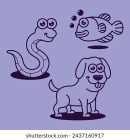 Cartoon Farm barn domestic animal Outline Line Art for education kids children vector design art