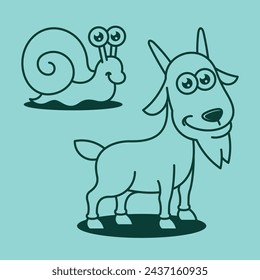 Cartoon Farm barn domestic animal Outline Line Art for education kids children vector design art