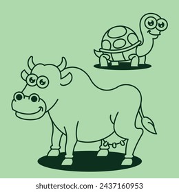 Cartoon Farm barn domestic animal Outline Line Art for education kids children vector design art