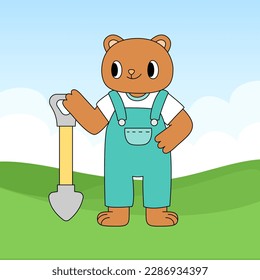 Cartoon farm bear character wearing clothes