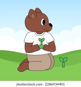 Cartoon farm dog character wearing clothes