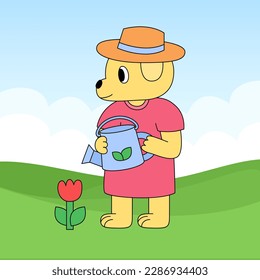 Cartoon farm dog character wearing clothes