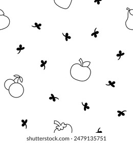 Cartoon farm elements and characters. Seamless pattern. Coloring Page. Hand drawn style. Vector drawing. Design ornaments.