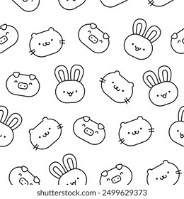 Cartoon farm elements and characters. Seamless pattern. Coloring Page. Hand drawn style. Vector drawing. Design ornaments.