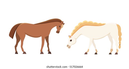 Cartoon farm isolated vector hoses. Collection of animal horse standing . Different silhouette isolated