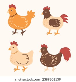 cartoon farm poultry birds flat illustration