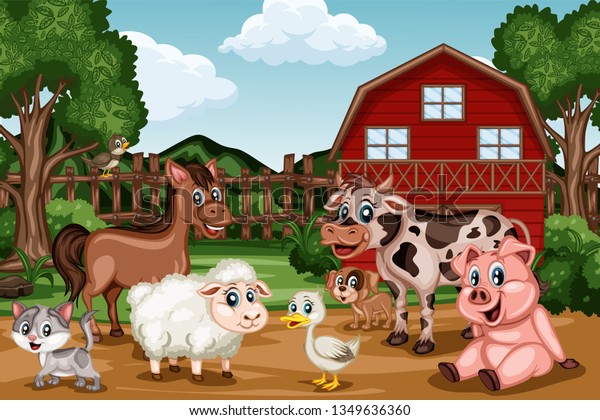 Cartoon Farm Scene Barn Different Farm Stock Image Download Now